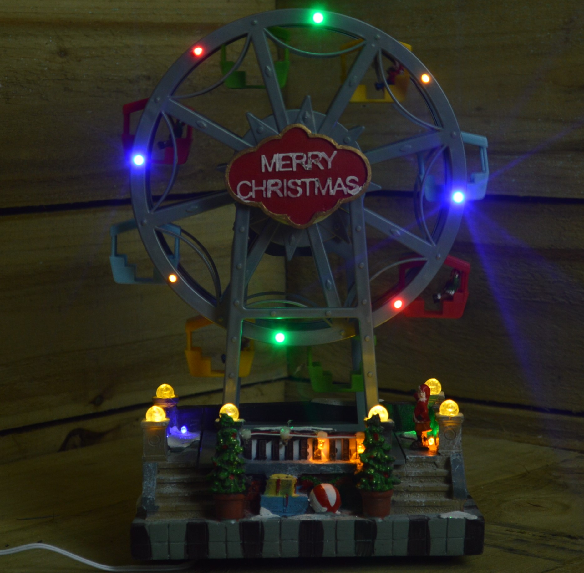 29cm Tall Animated Christmas Village Scene with LED Lights Ferris Wheel eBay