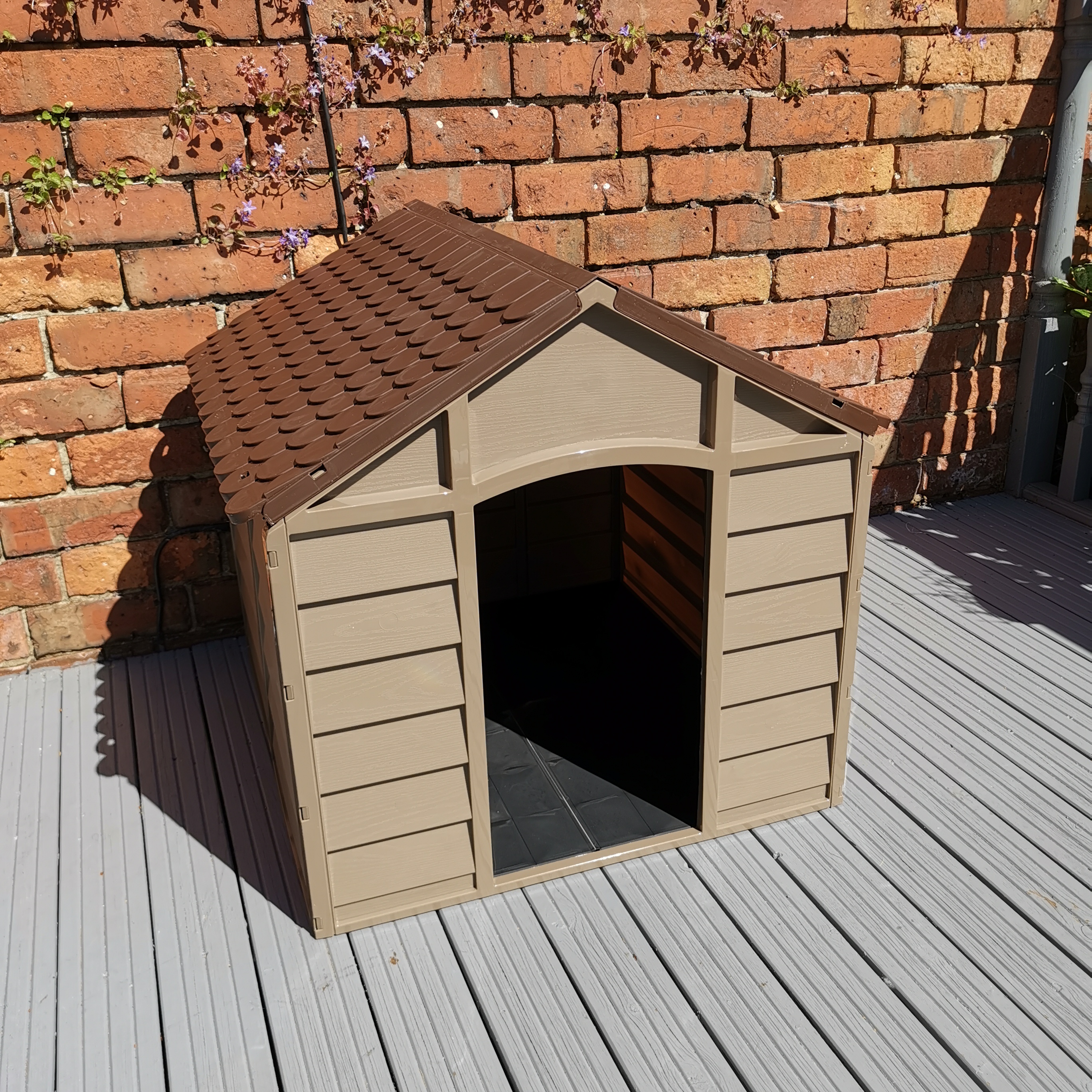 Plastic Dog Kennel / House in Brown 71cm x 71cm x 68cm eBay