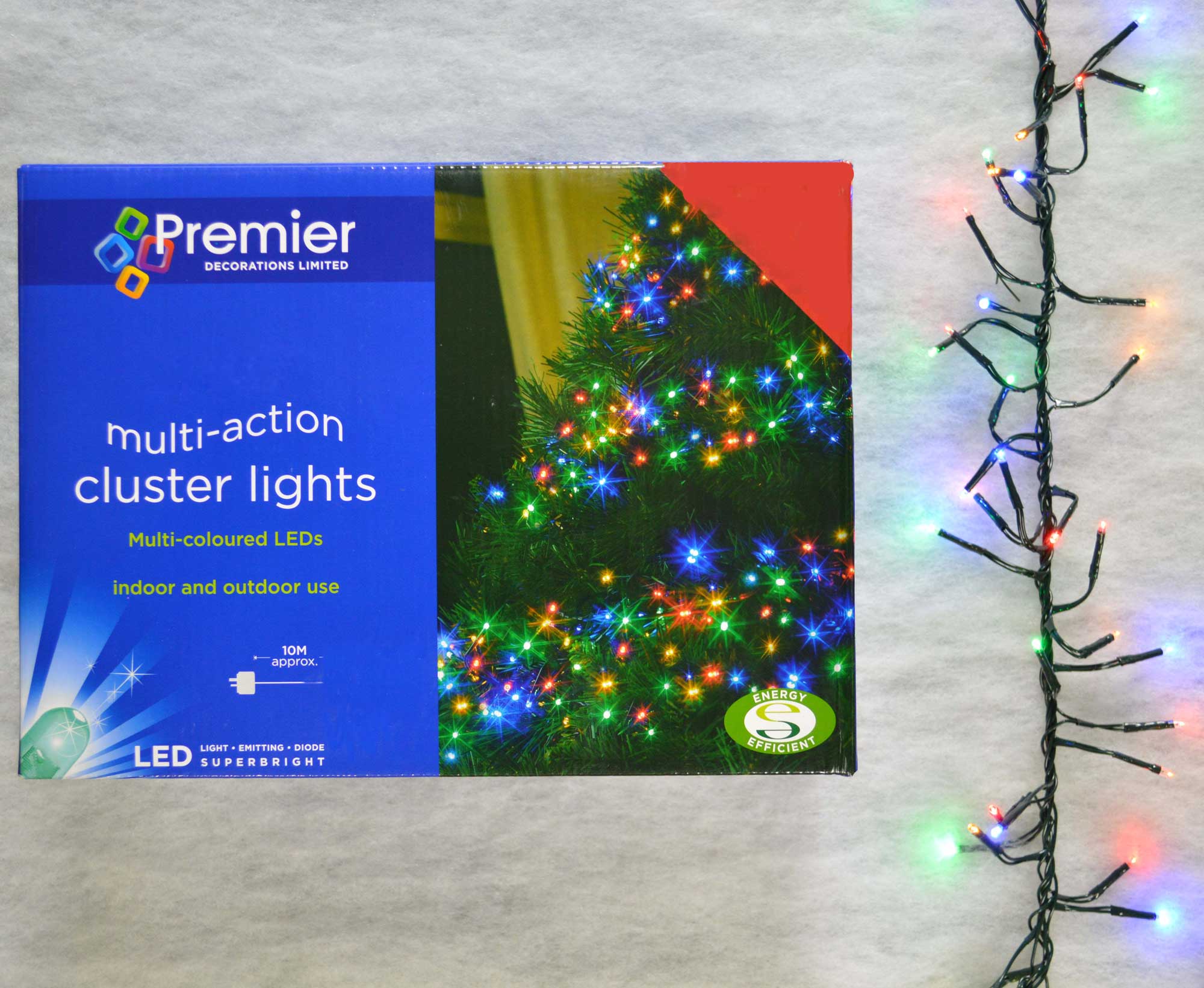 2,000 LED (25m) Premier Cluster Garland Christmas Tree Lights Multi