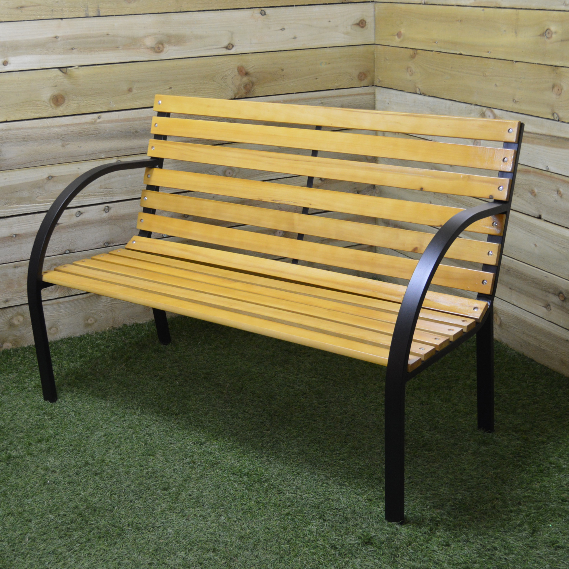 Outdoor 2 Person Wood Metal Garden Bench Seat Chair Ebay