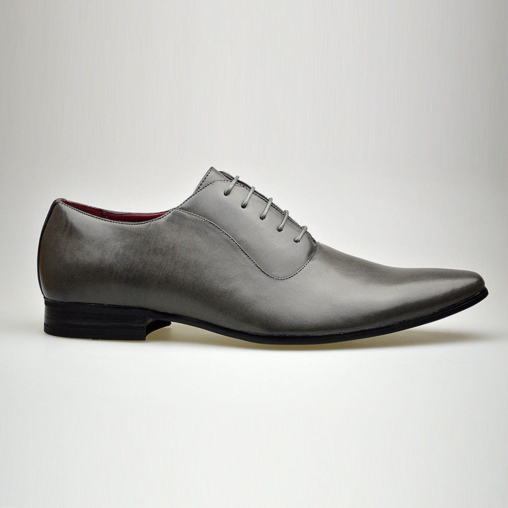 Mens Fashion New Grey Leather Shoes Formal Smart Dress UK Size 6 7 8 9 ...