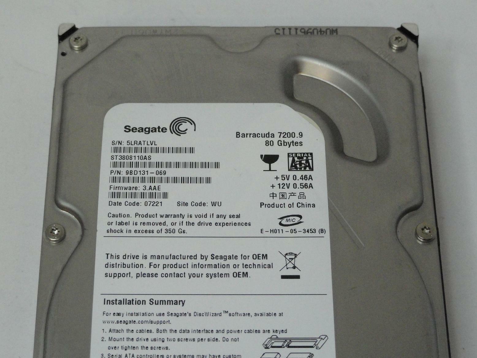特別価格「SEAGATE ST3808110AS」80GB SATAII300 7200RPM 3.5inch