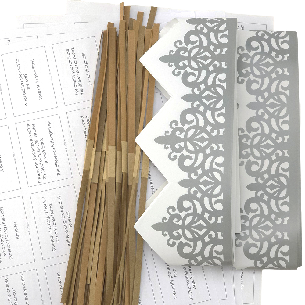 Silver Adjustable Paper Hats, Jokes & Optional Snaps DIY Cracker Accessory Pack - Picture 4 of 7