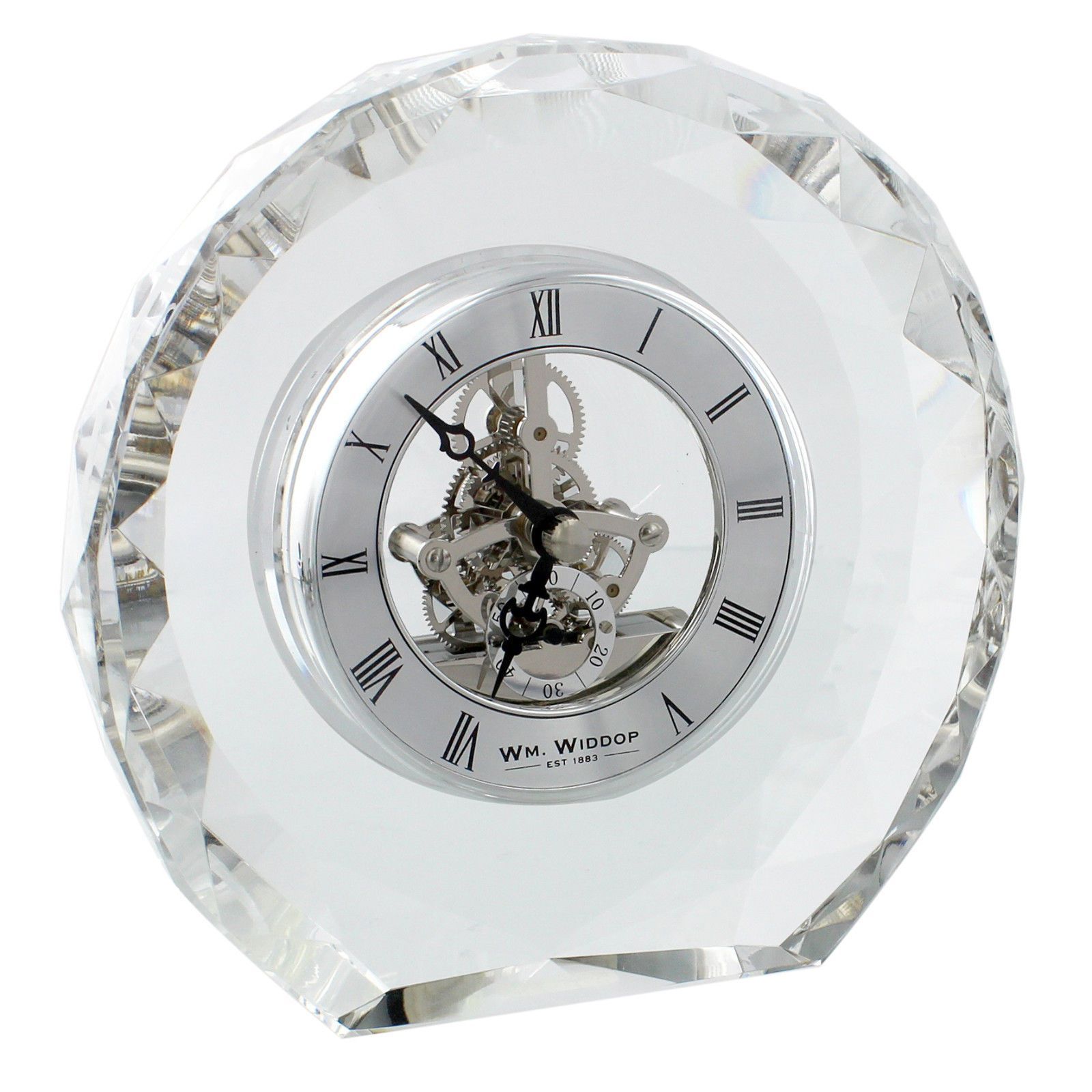 Contemporary Crystal Glass Round Skeleton Mantel Table Desk Clock