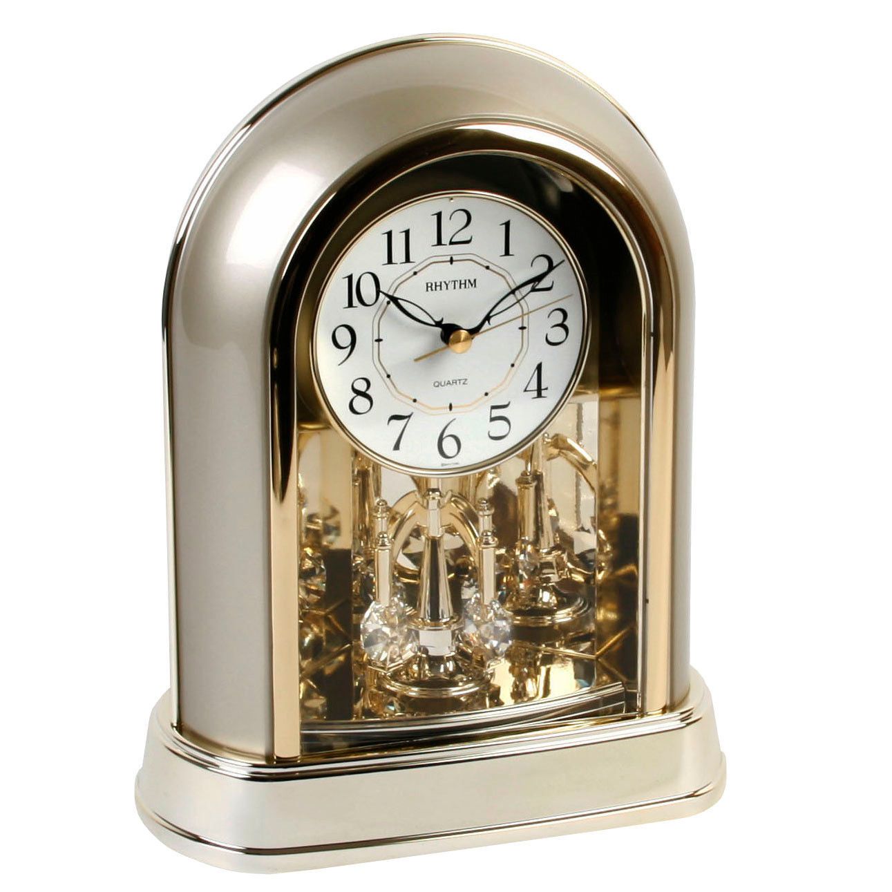 Quartz Anniversary Mantel Desk Clock Gold Gilt with Rotating Crystal