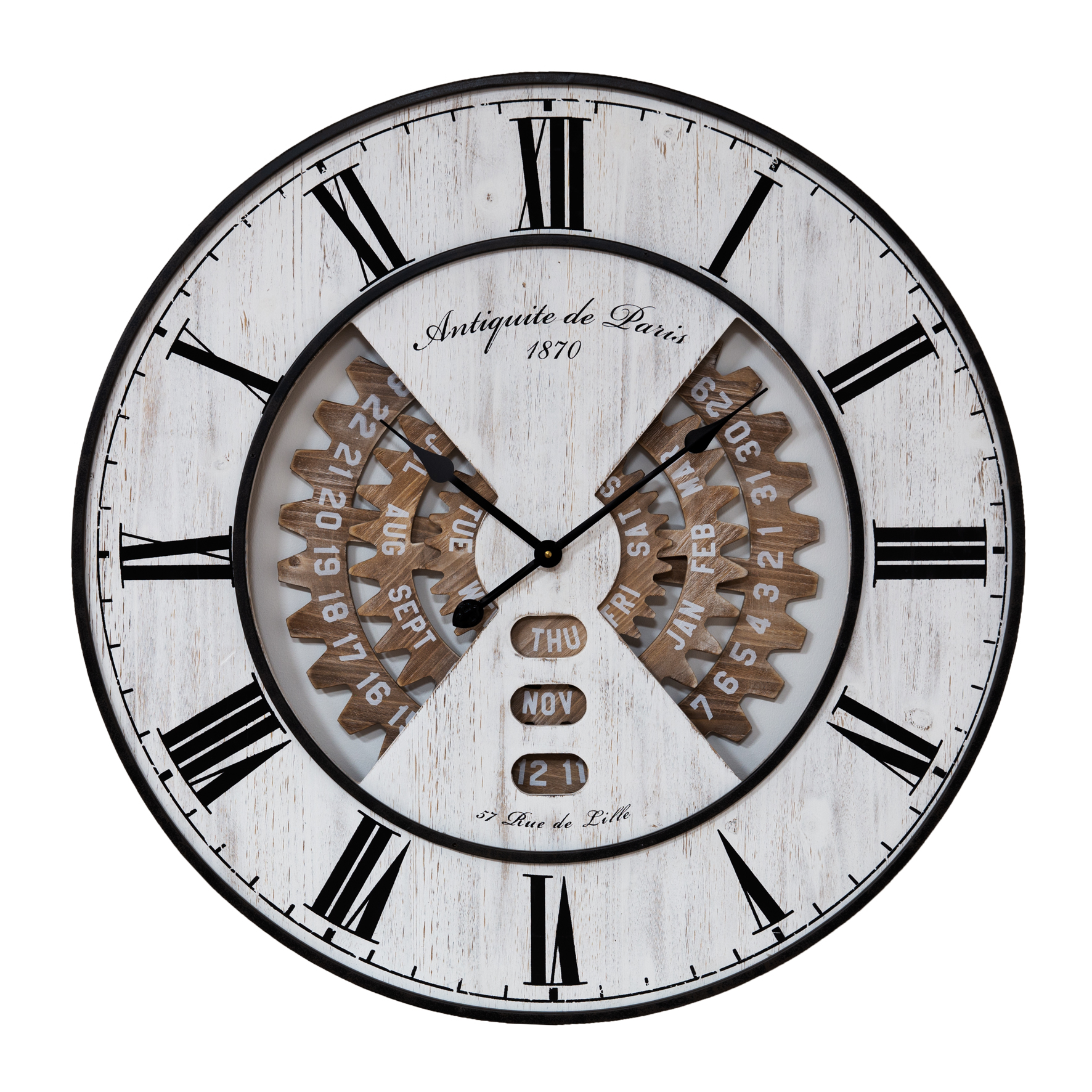 Metal Wood Effect White Washed Wall Clock With Date 80 Cm Ebay