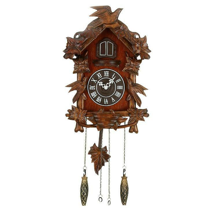 Traditional Quartz Carved Wooden Wall Cuckoo Clock w Roman Numerals