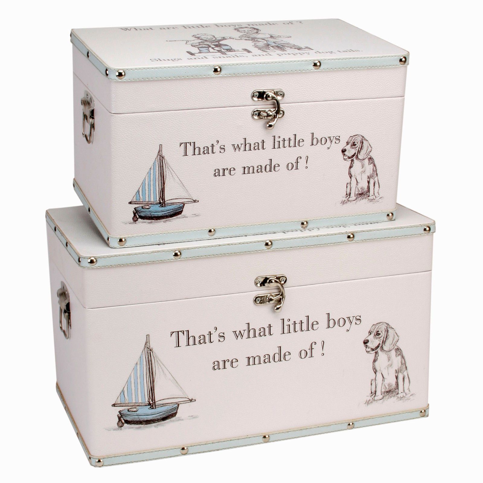 Little Boys Set of 2 Storage Case Baby Keepsake Trunk Chest Christening