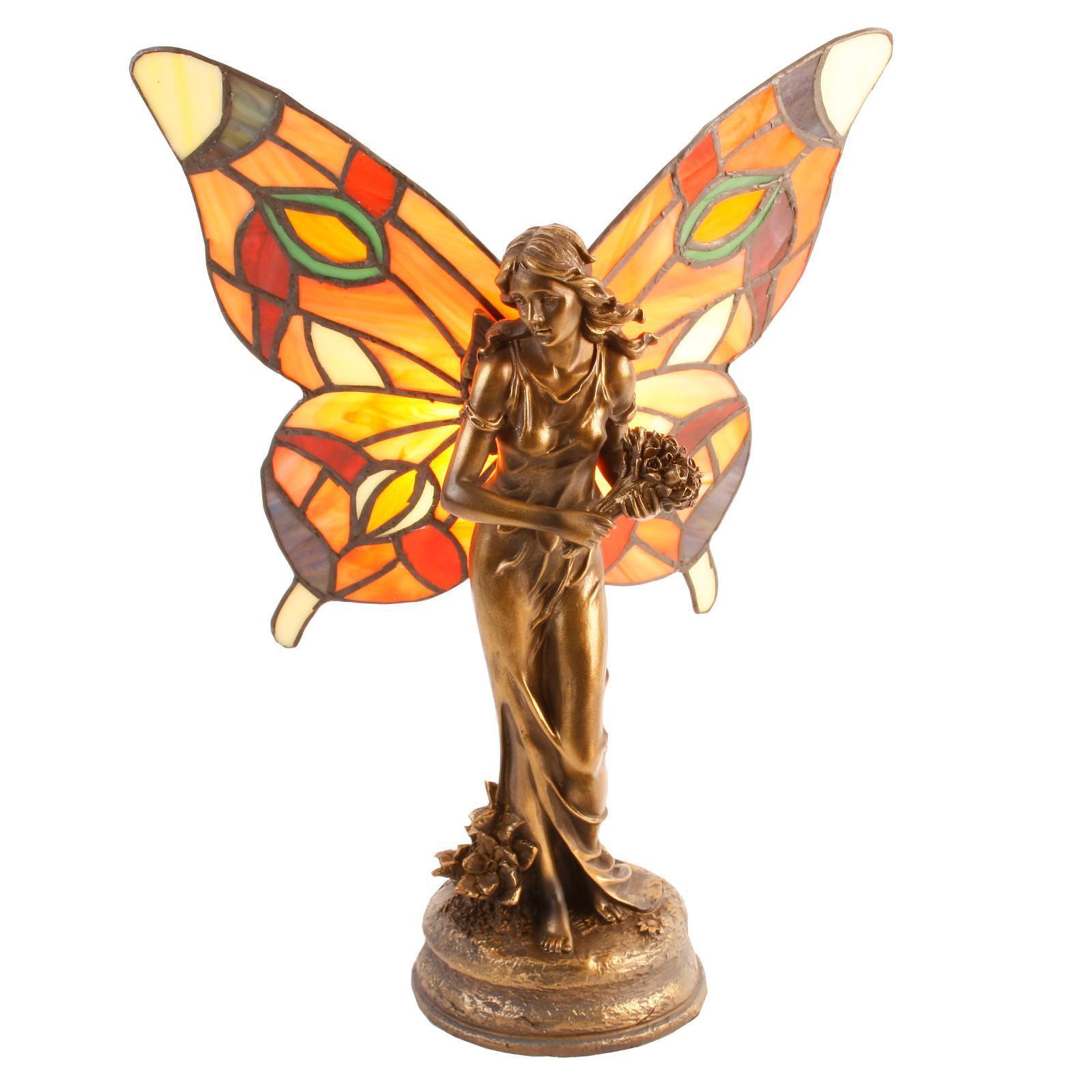 Art Deco Butterfly Angel Fairy Tiffany Stained Glass Table Lamp Light