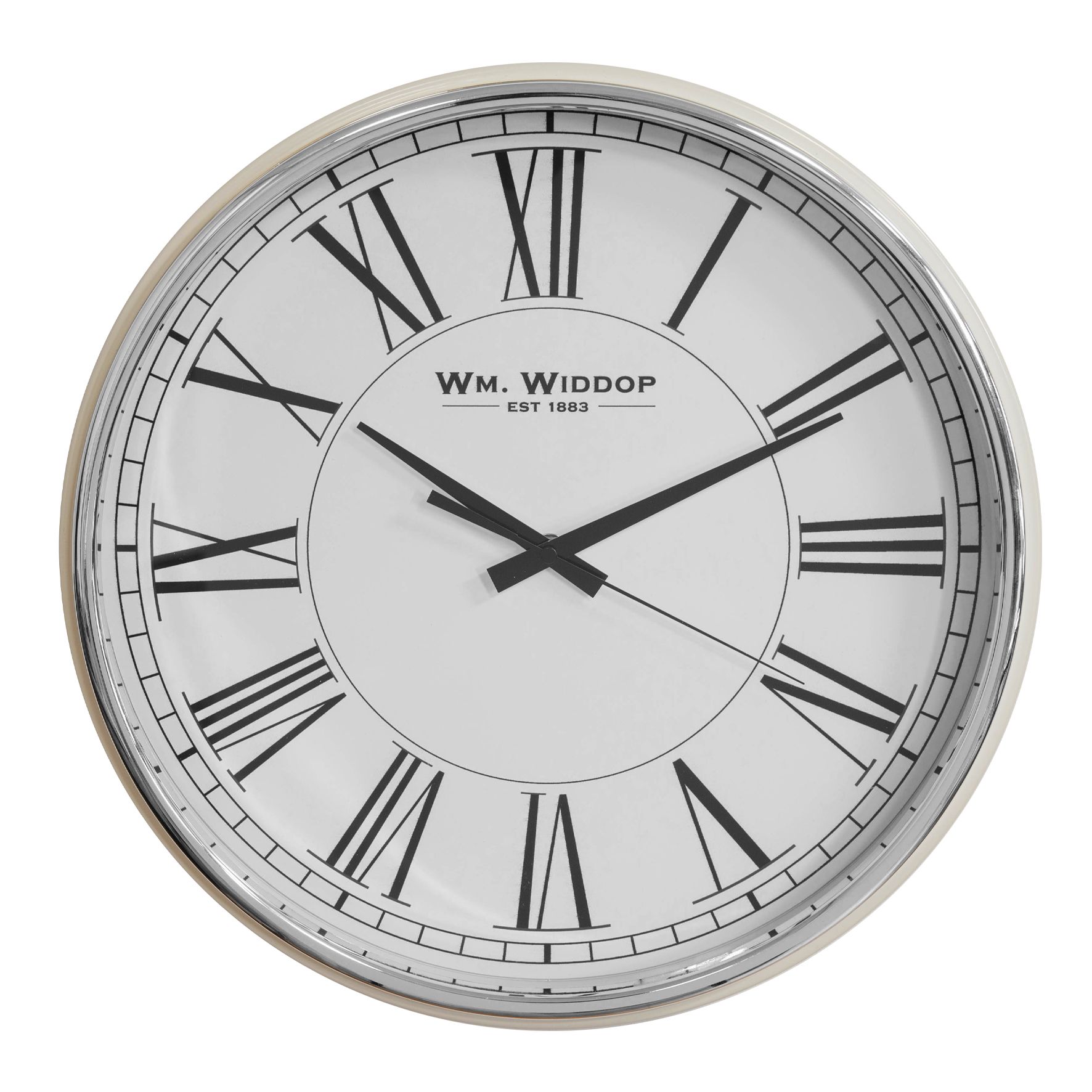 Cream Chrome Gloss Metal Round Wall Clock 40cm Roman Numerals Ebay