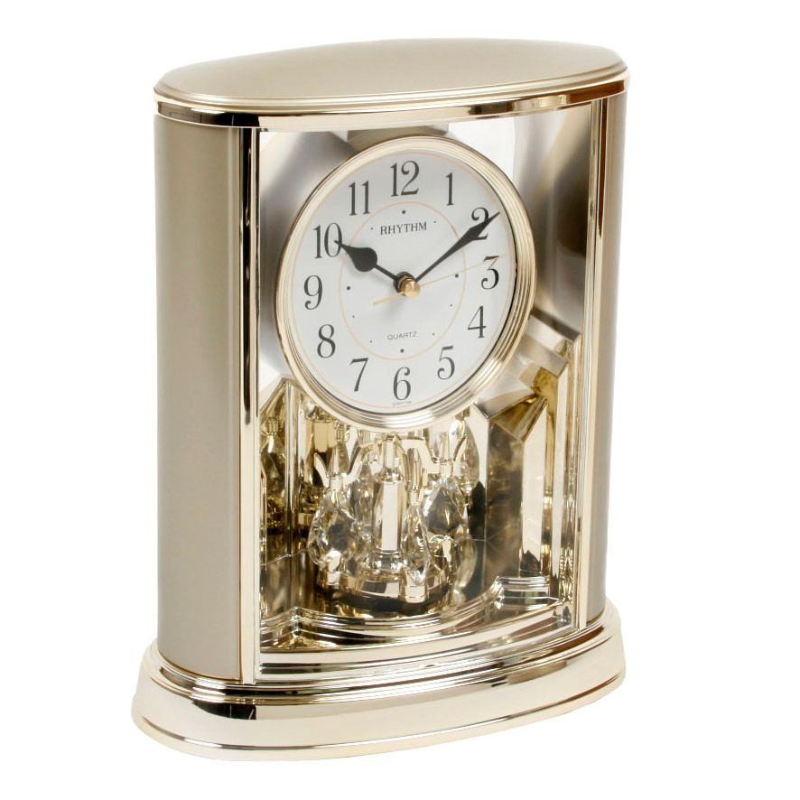 Two Tone Gold Gilt Table Mantel Anniversary Clock w Rotating Swarovski ...