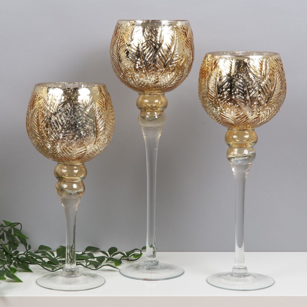 3 X Tall Glass Goblet Candle Holders Tealight Wedding Table Candles Gold Silver 737484419126 Ebay