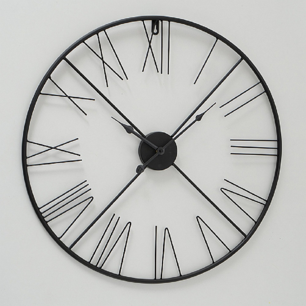 Large Black Metal Skeleton Wall Clock Contemporary Industrial Cut Out Numerals Ebay