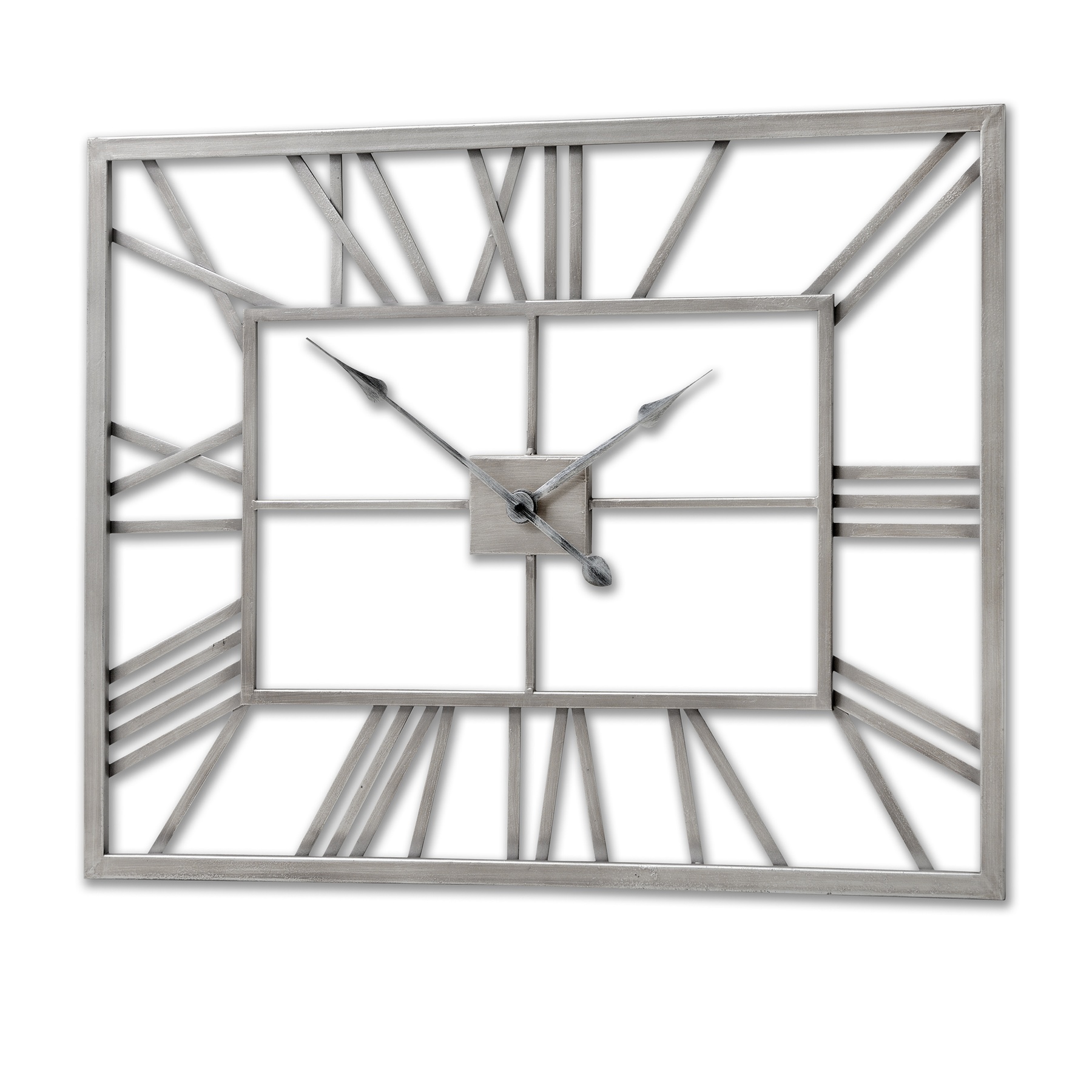 Large Rectangular Skeleton Wall Clock Brushed Silver Metal Frame Industrial 80cm Ebay