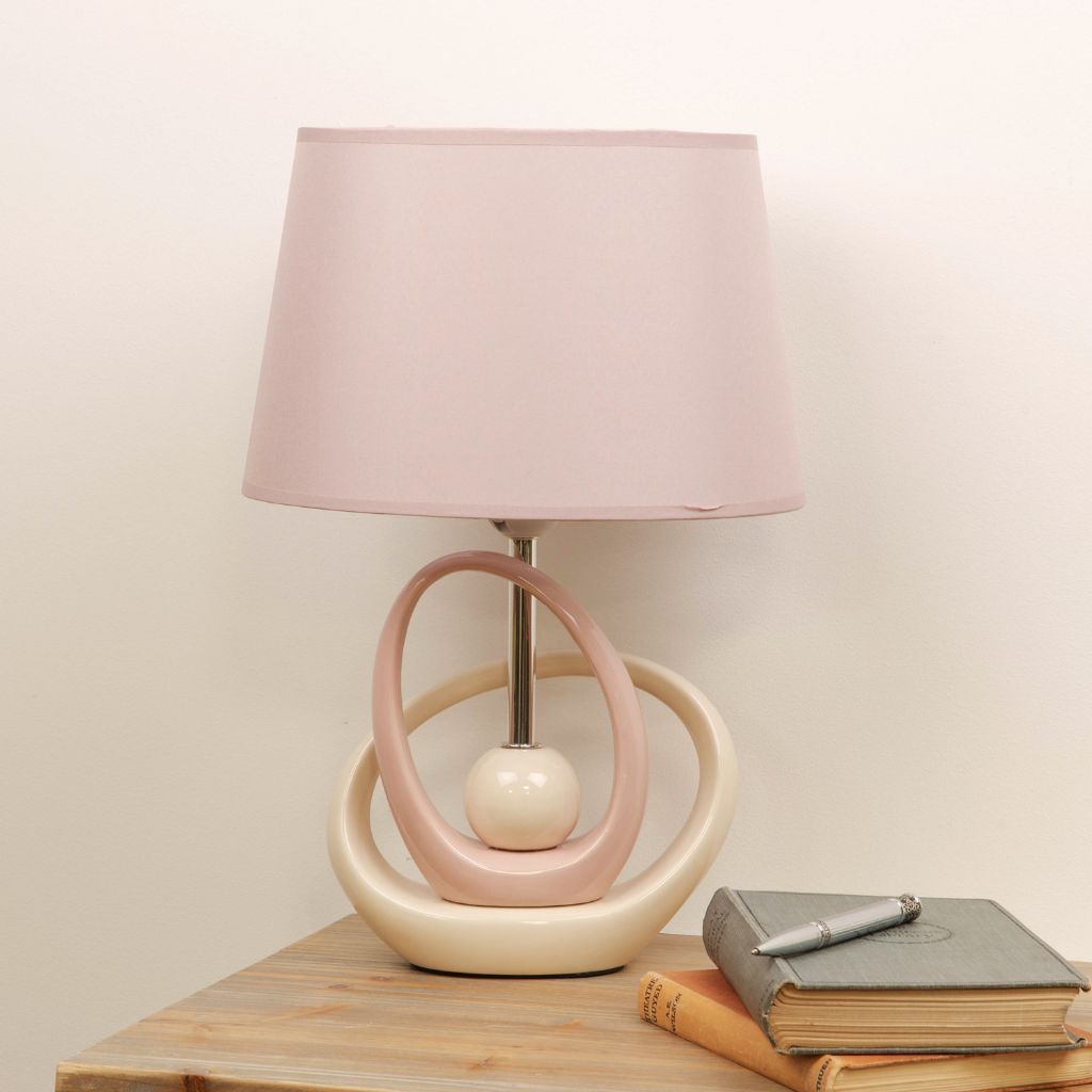 Abstract Pink And Cream Table Lamp With Blush Cotton Taper Shade 40cm Ebay