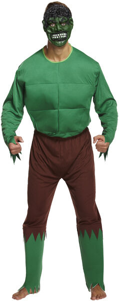 Mens Green Monster Super Hero Green Giant Fancy Dress Costume Size L-XL