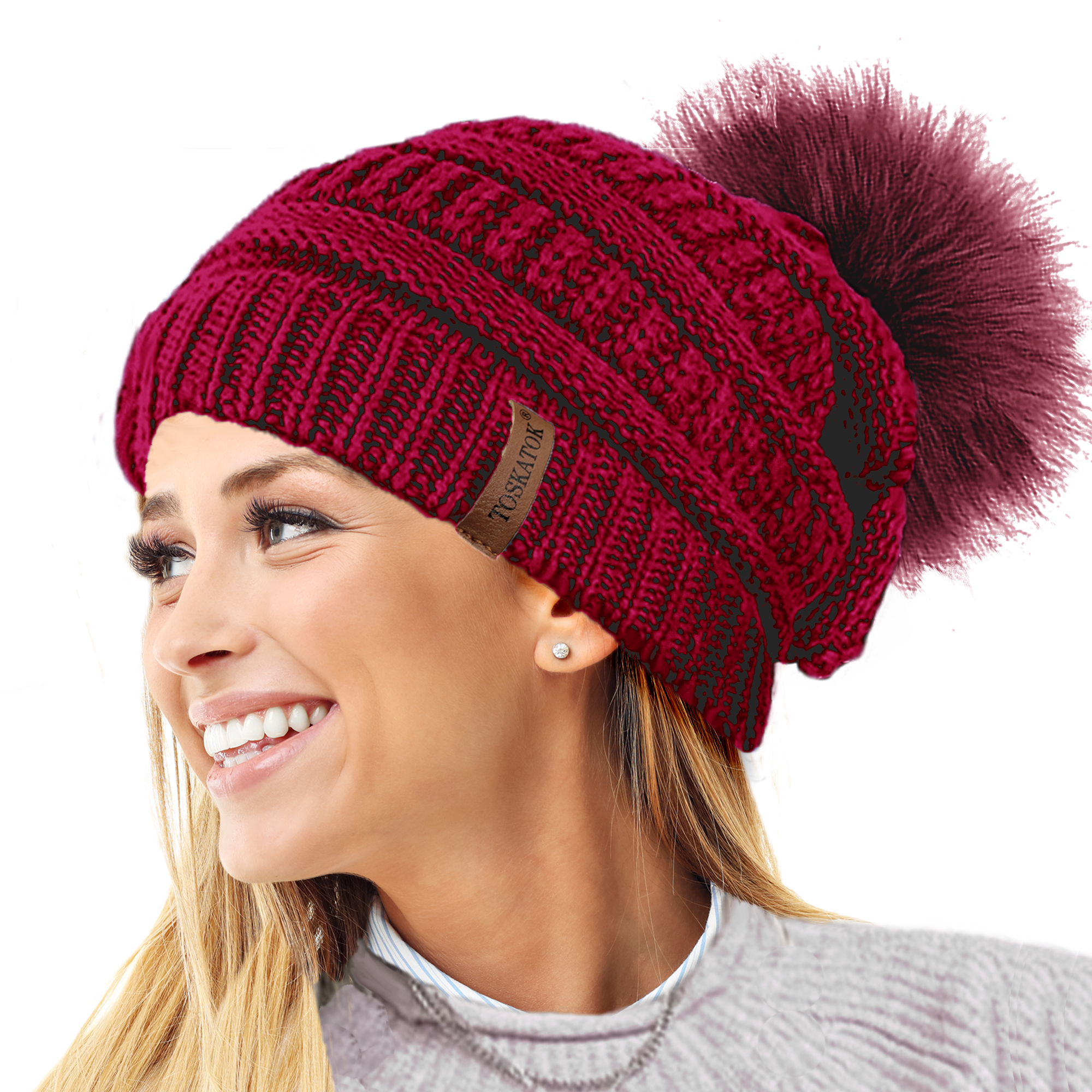 womens ski hats with pom poms