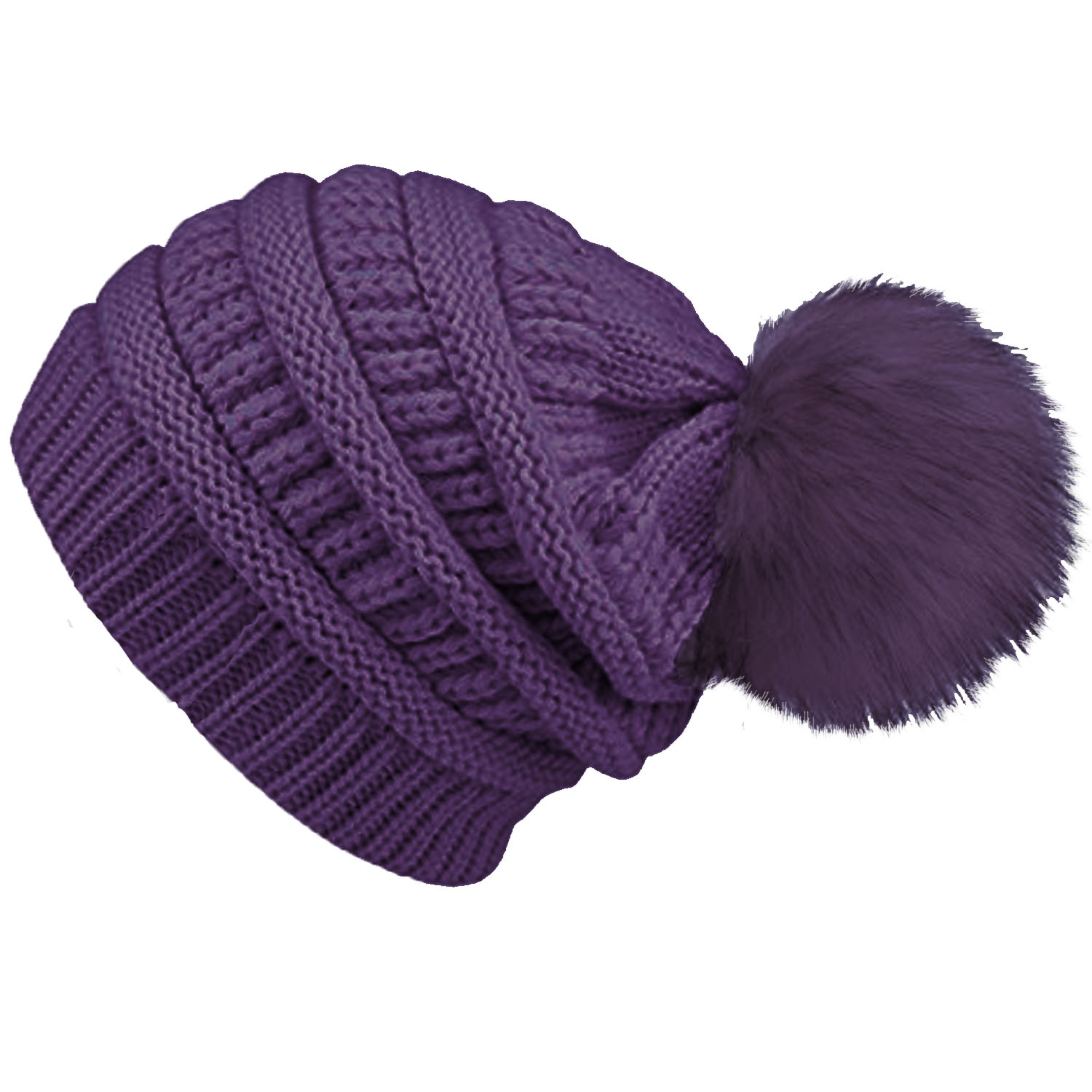 House Of Tweed Women's Cable Knit Bobble Beanie - Warm Winter Pom Pom Hat