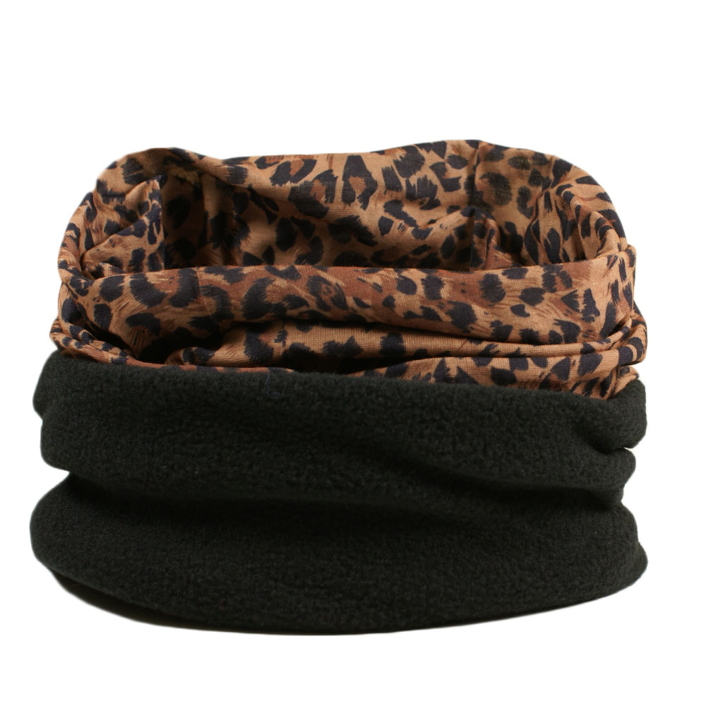LADIES WOMENS WINTER REVERSIBLE PATTERN FLEECE NECK WARMER SCARF HAT