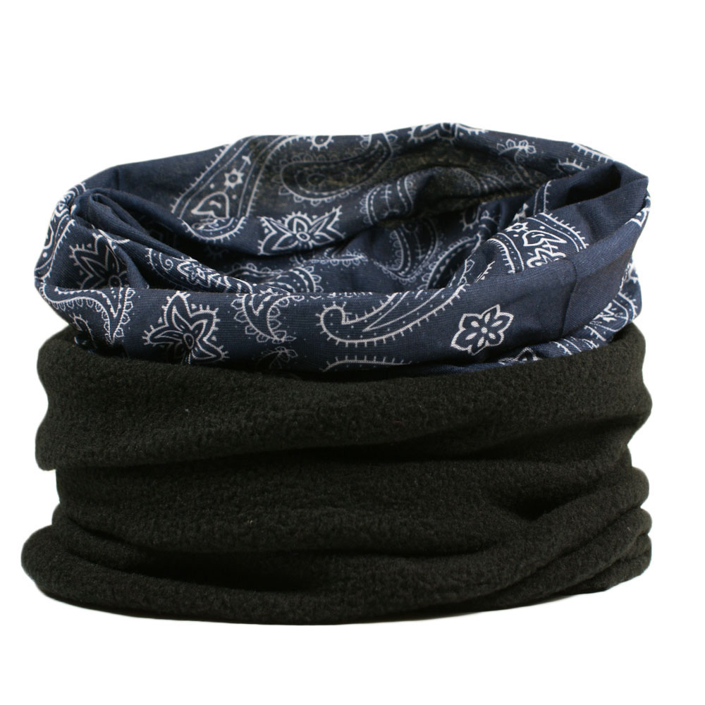 LADIES WOMENS WINTER REVERSIBLE PATTERN FLEECE NECK WARMER SCARF HAT