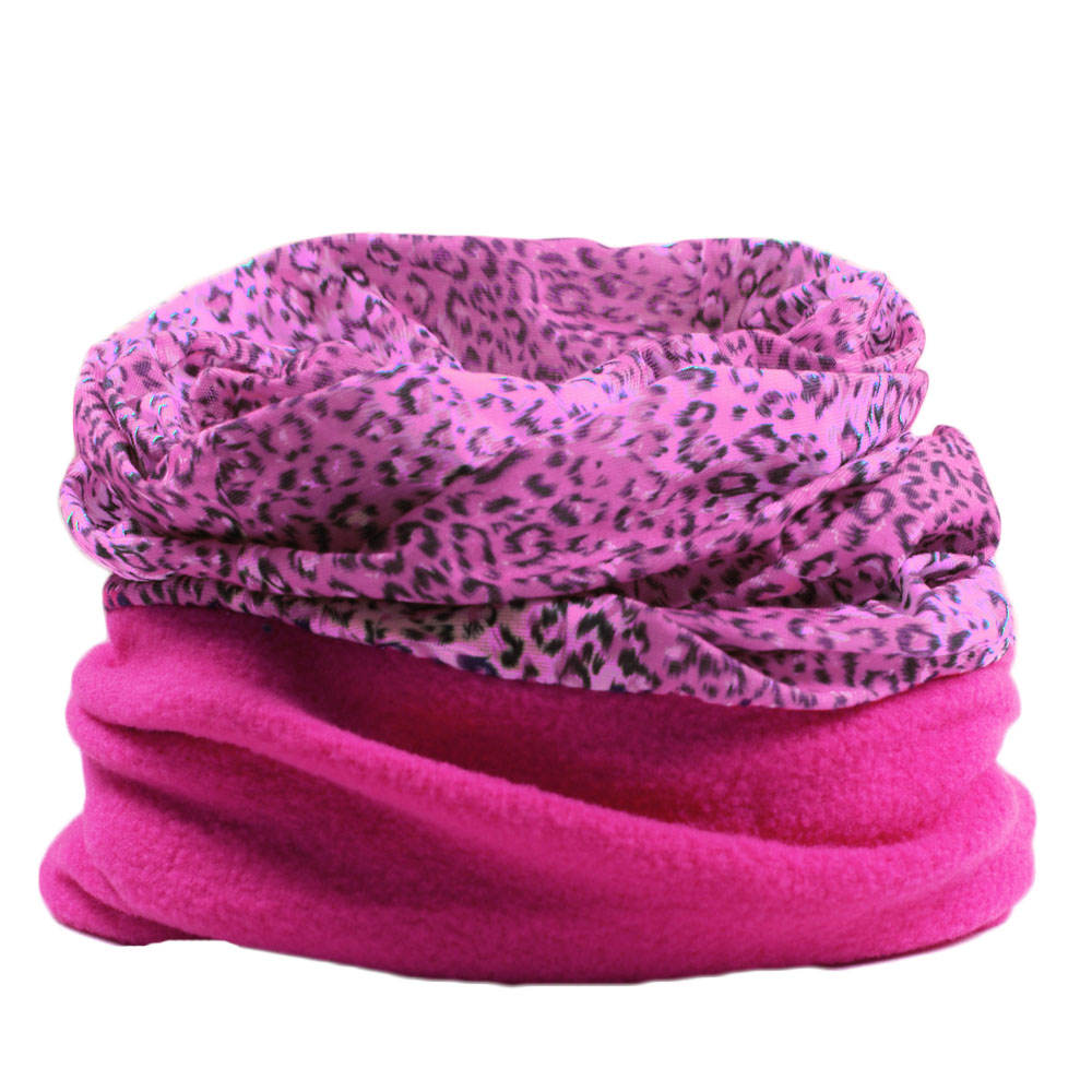 LADIES WOMENS WINTER REVERSIBLE PATTERN FLEECE NECK WARMER SCARF HAT