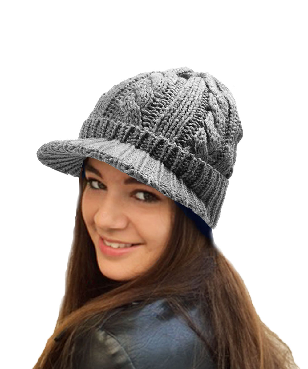 Ladies Knit Peaked Beanie Hat Warm Fleece Lining Detachable and Faux fur Pom Pom | eBay