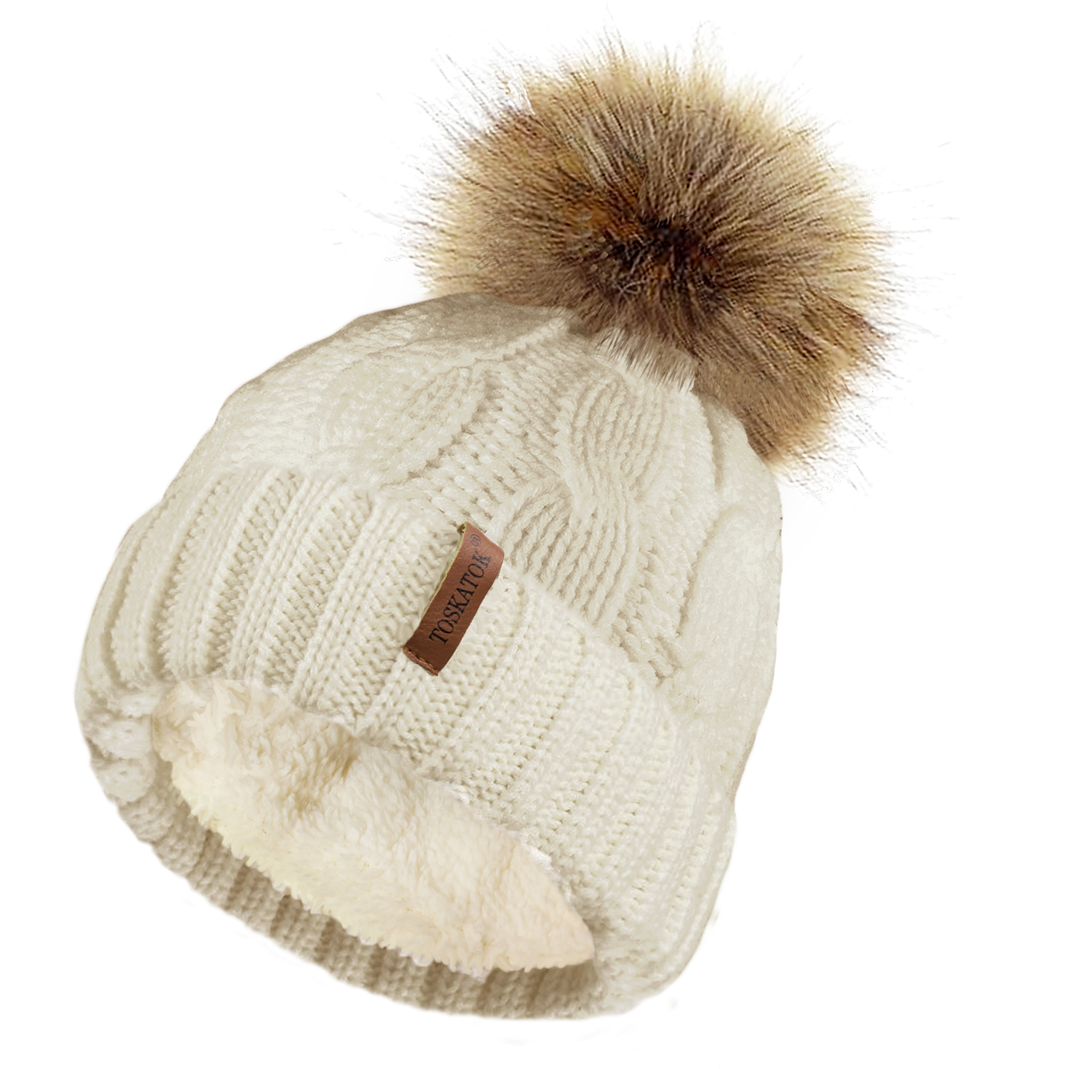 SOFT CABLE KNIT HAT FLEECE LINED CHUNKY 