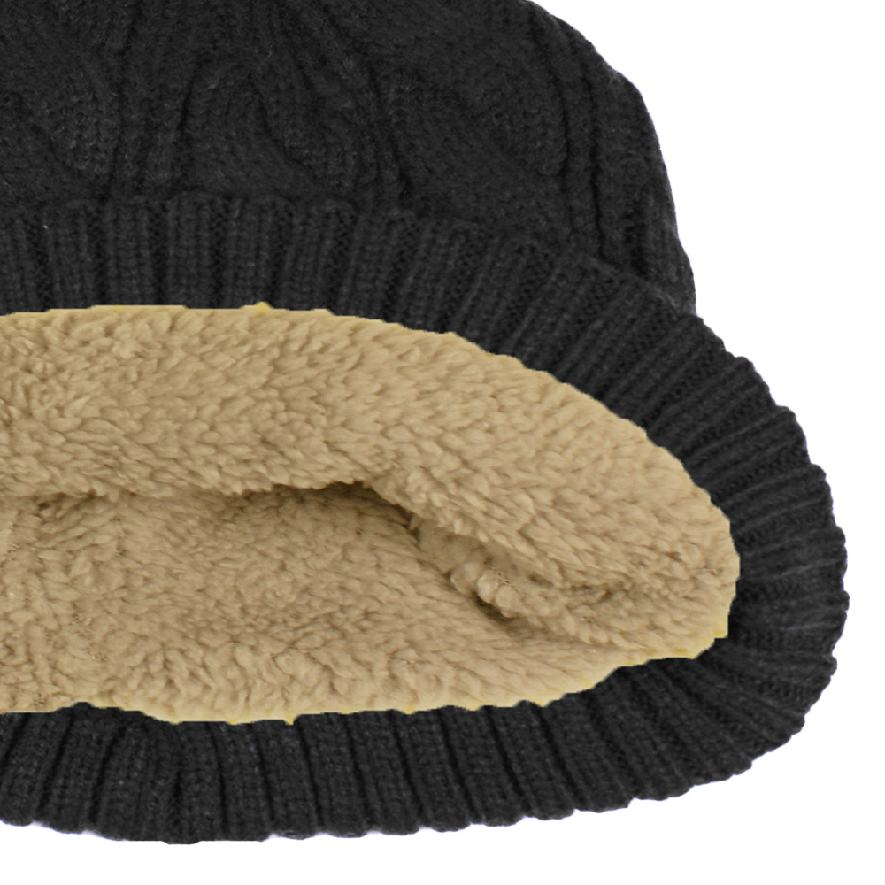LADIES CHUNKY SOFT CABLE KNIT FLEECE LINED BEANIE BOBBLE HAT DETACHABLE