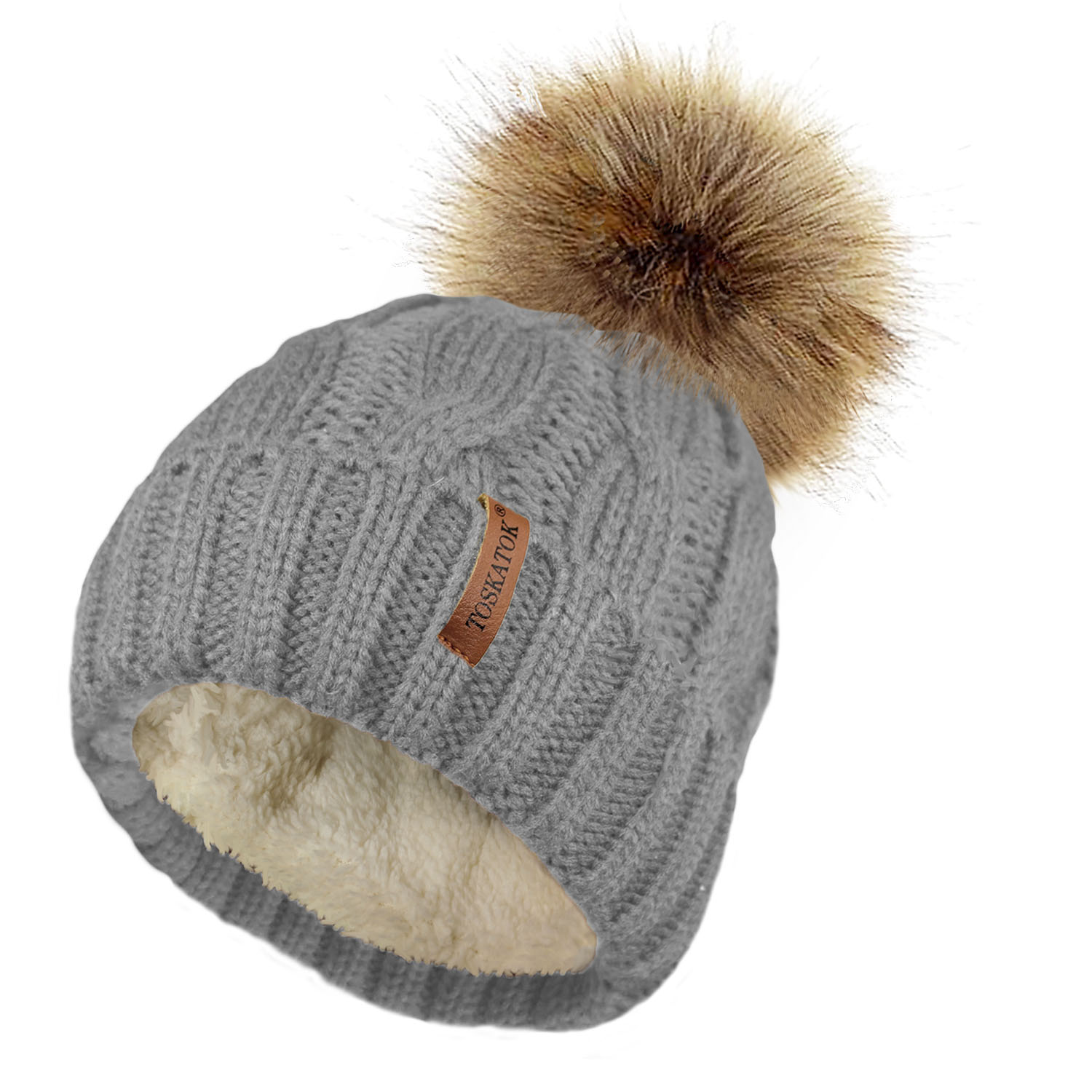 Warm Ladies Chunky Soft Cable Knit Fleece Lined Beanie Bobble Hat Cute Pom U&ni 