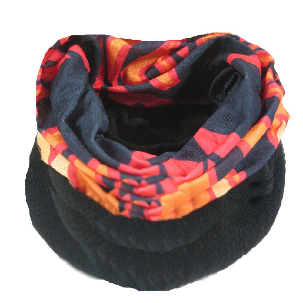 MENS WINTER FLEECE SNOOD NECKWARMER SCARF HOOD BALACLAVA BLACK PRINT