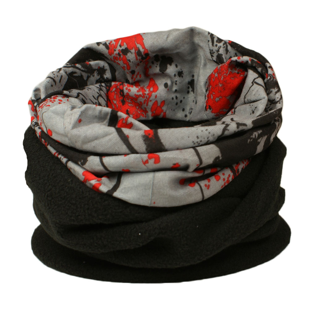 MENS WINTER FLEECE SNOOD NECKWARMER SCARF HOOD BALACLAVA BLACK PRINT