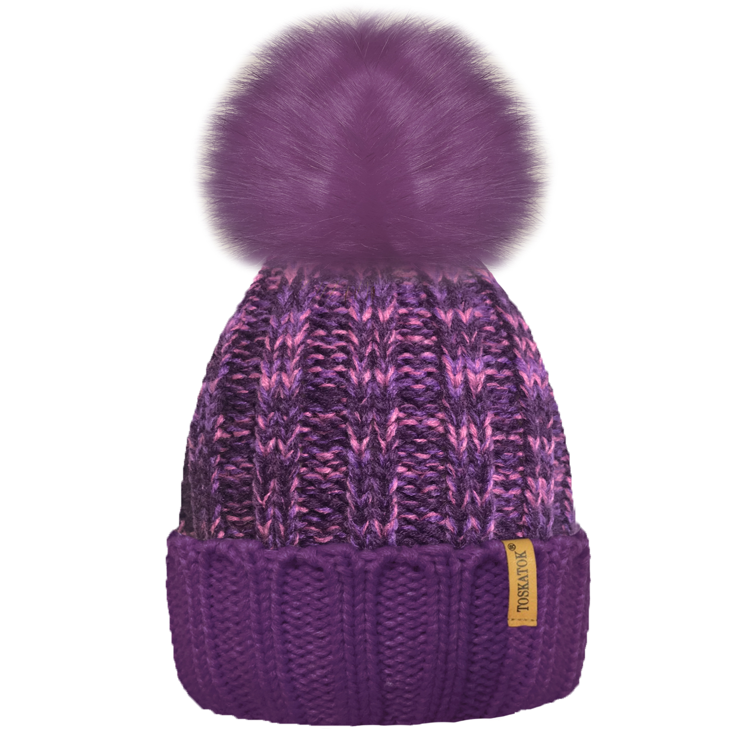 LADIES WOMENS WINTER KNITTED BEANIE SKI HAT DETACHABLE FAUX FUR BOBBLE