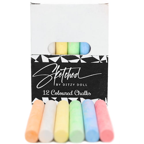 12 Coloured Chalks - Pavement Driveways Kids Crafts Chalkboard Smooth Walls Mini - 1