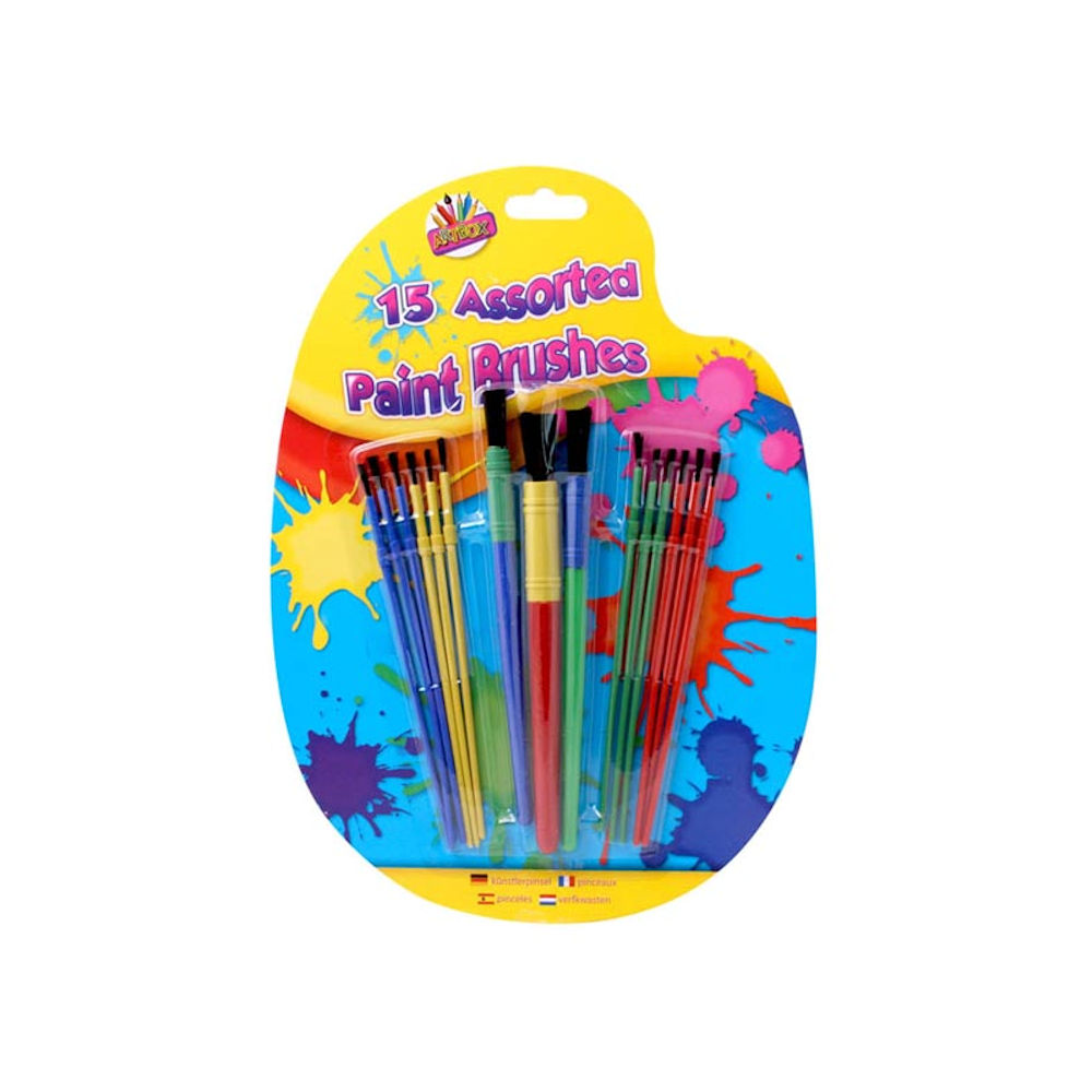 15 Assorted Plastic Handle Paint Brushes Art Crafts Kids Children