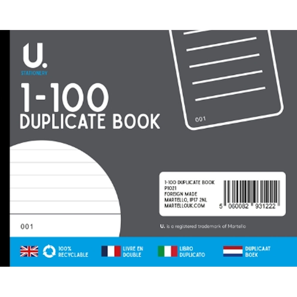 Duplicate Book 1-100 - Half Size Numbered Cash Pages Pad Carbon Invoice Receipt - 1