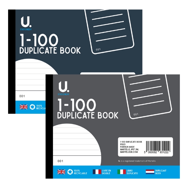 Duplicate Book 1-100 - Half Size Numbered Cash Pages Pad Carbon Invoice Receipt - 1