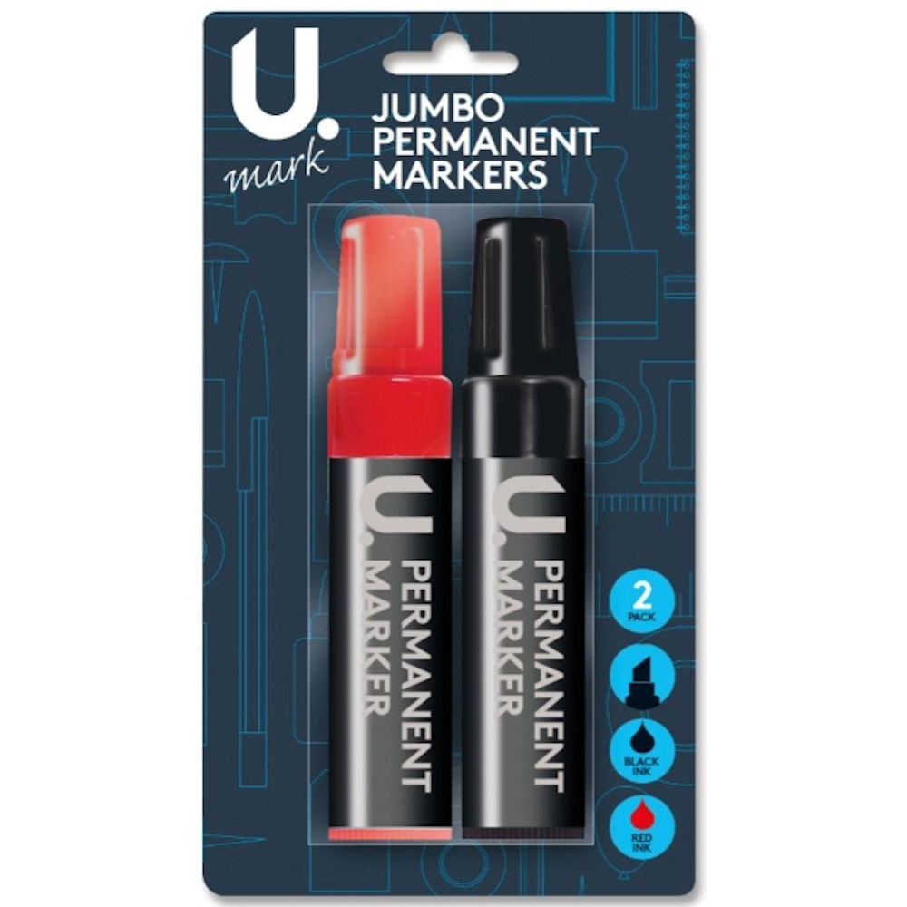 Jumbo Permanent Markers - Large Chunky Red Black Writing Quick Drying Thick - 1
