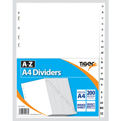 A4 A-Z PP Dividers - Filing Organising Paperwork Homework Subject Divide  - 1
