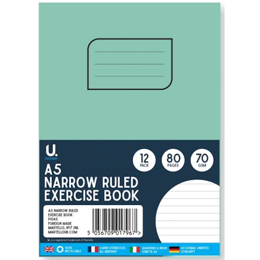 A5 Narrow Ruled Exercise Book - Lined Paper Notebook Pad School Classroom Write - 1
