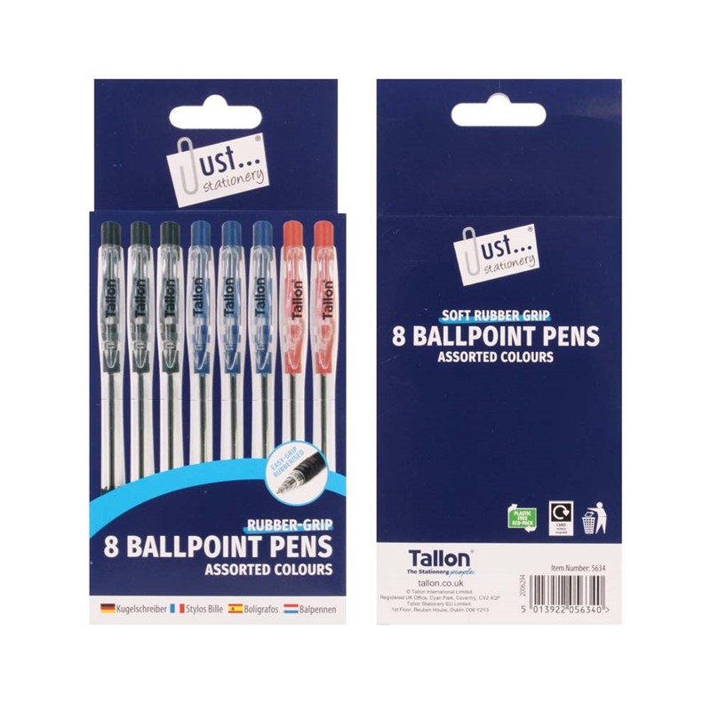 Ballpoint Pens - 8 Pack Black Blue Red Retractable Medium Tip Non Slip School - 1