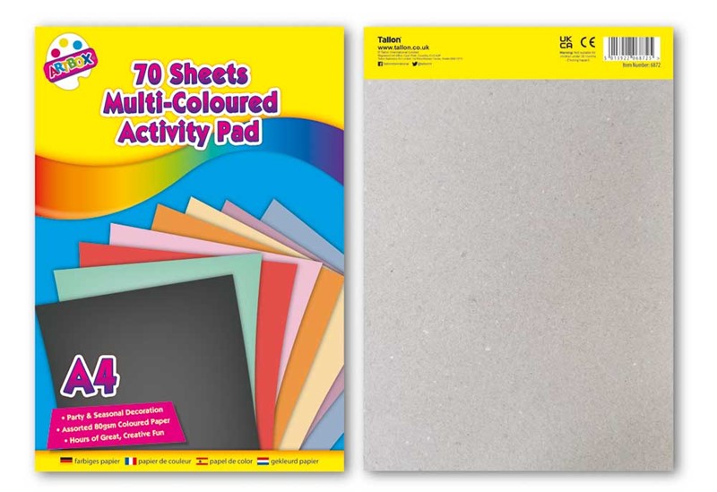 Multi Coloured Pad 70 Sheets - A4 Bright Coloured Paper Creative Crafts - 1