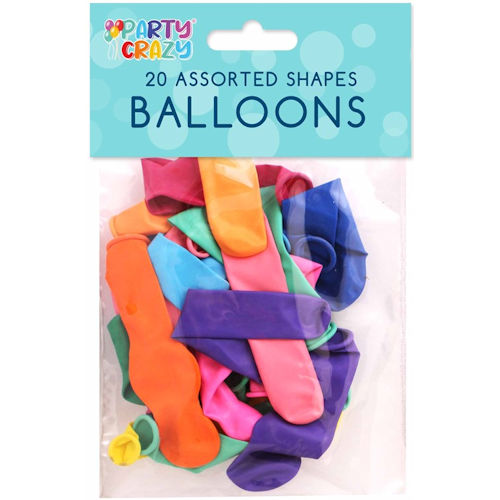 Assorted Shape Balloons - 20 Pack Bright Colours Party Birthday Shapes Colourful - 1