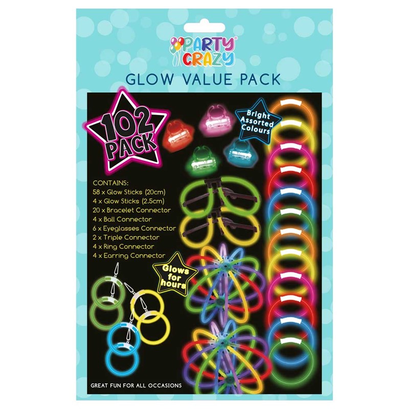 Glow Value Pack 102 Pieces - Glowstick Rave Party Festival Neon Lightup Bright - 1