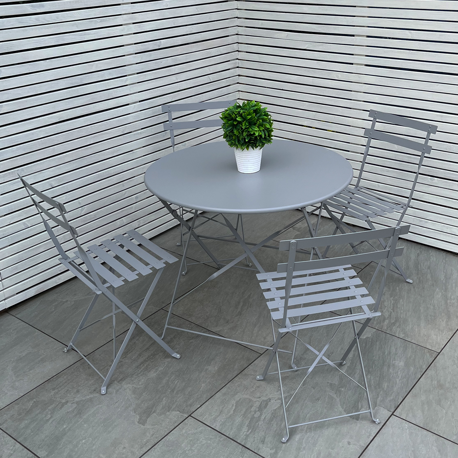 Woodside Folding Outdoor Bistro Metal Dining Set, Foldable Garden Table