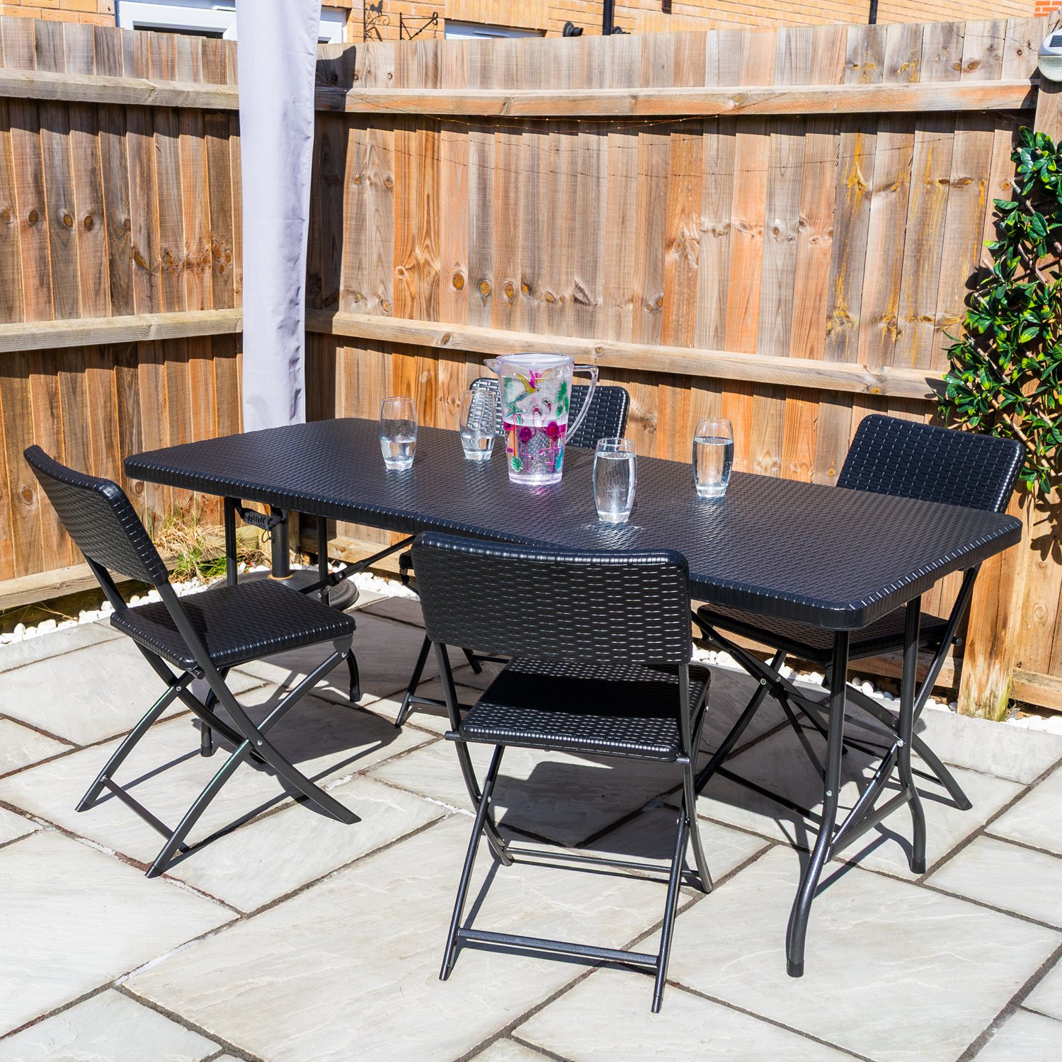 Woodside Rattan Effect Folding Garden Patio Furniture, Table & Chair Dining Sets - Picture 22 of 27