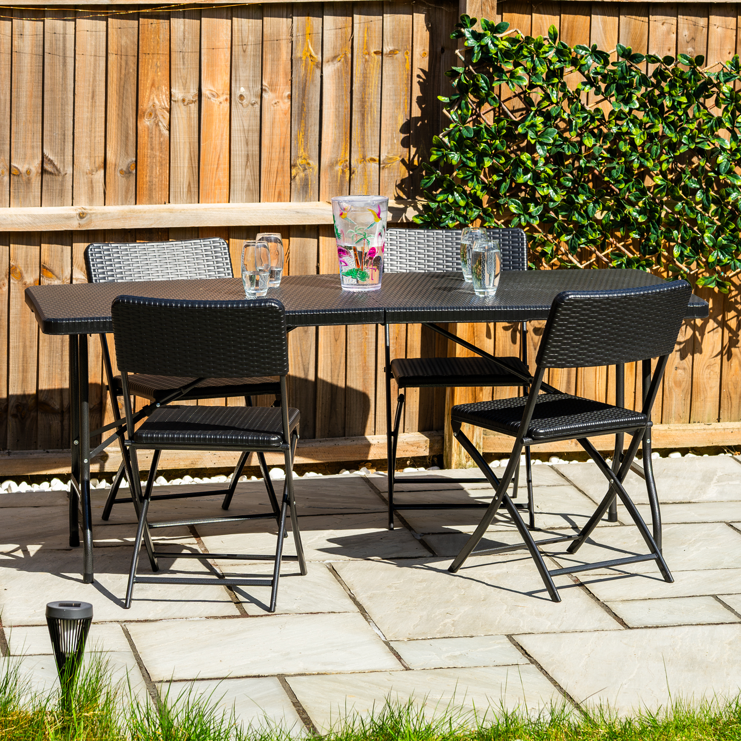Woodside Rattan Effect Folding Garden Patio Furniture, Table & Chair Dining Sets - Picture 18 of 27