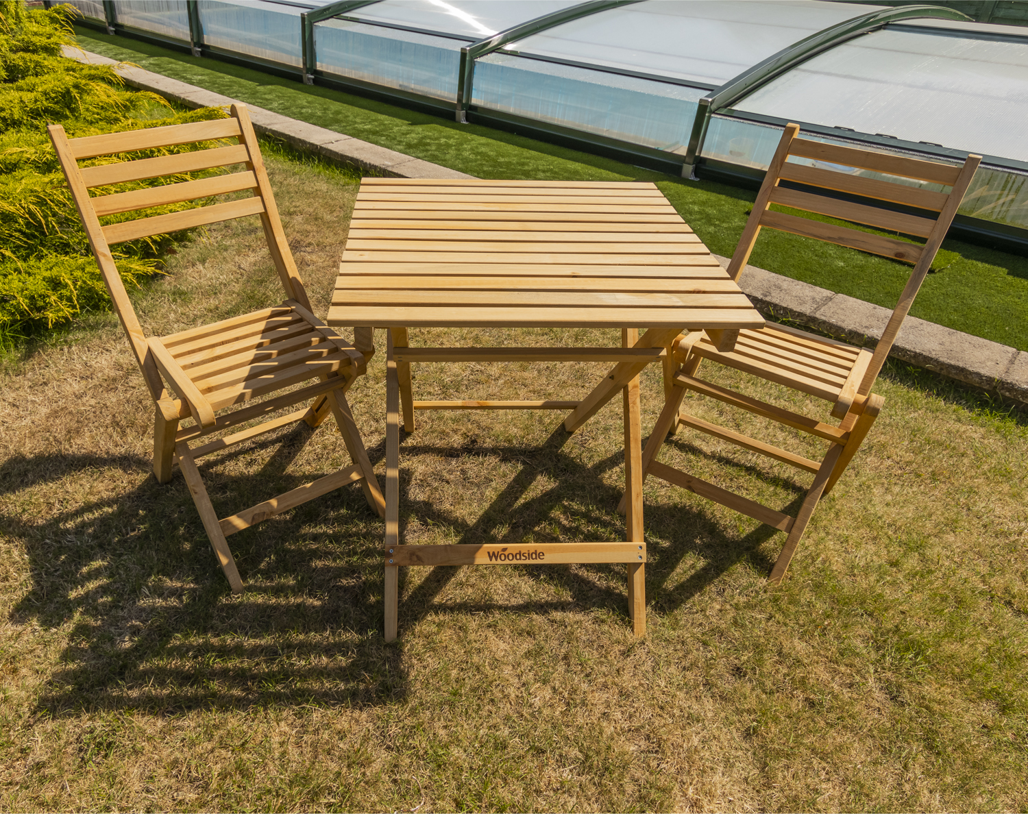 Woodside Wooden Outdoor Garden Patio Folding Chair & Table Bistro Set