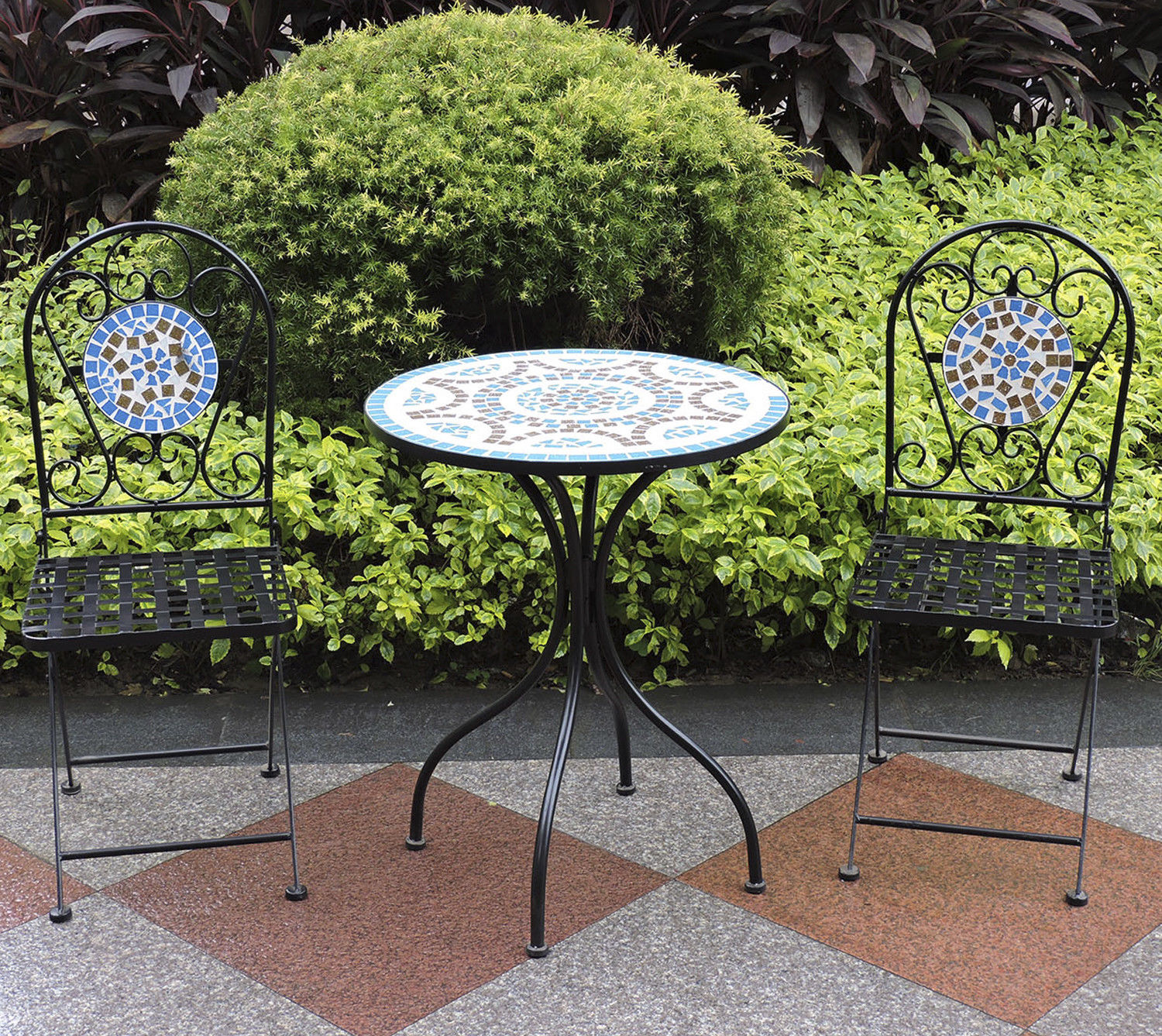 Woodside Mosaic Garden Table And Folding Chair Set Outdoor Dining