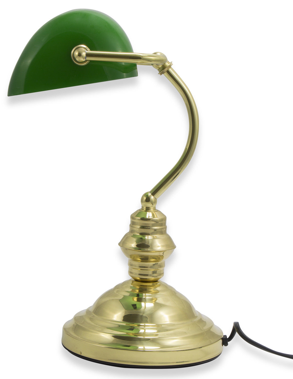 Bankers Desk Lamp Polished Brass And Green Glass With Swivel Head