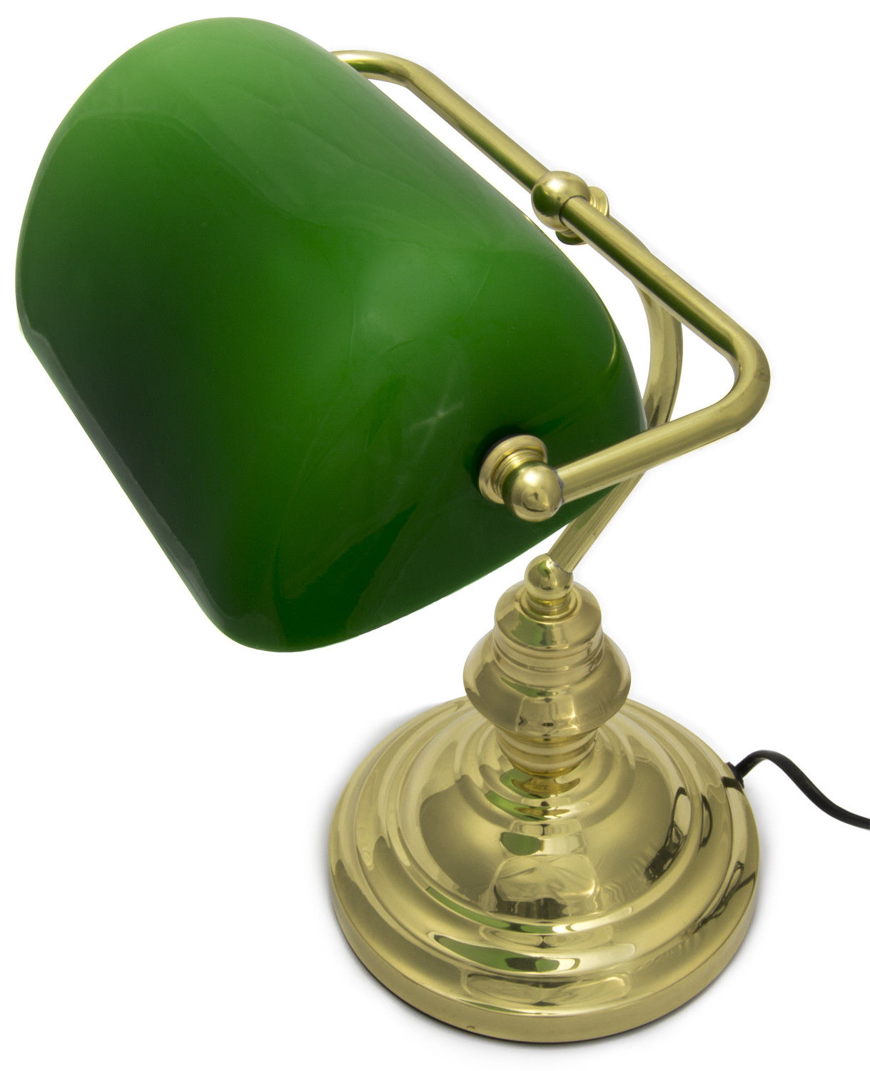 Hausen 60W Classic Bankers Desk Lamp Polished Brass with Green Glass Swivel Head 